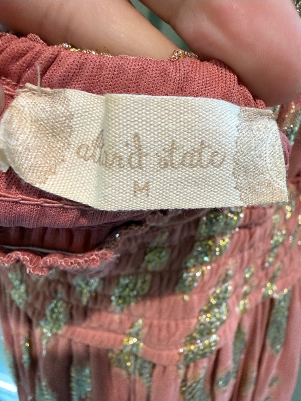 Altar'd State Rose Pink Maxi Dress with Gold Metallic Accents - Picture 2 of 6